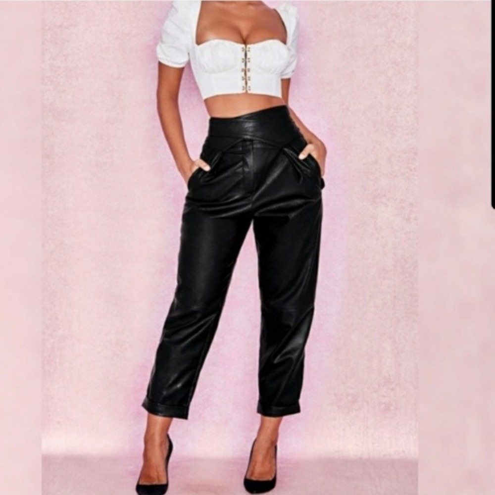 House of CB Adelphi Faux Leather Belted Trouser Pants Size Large